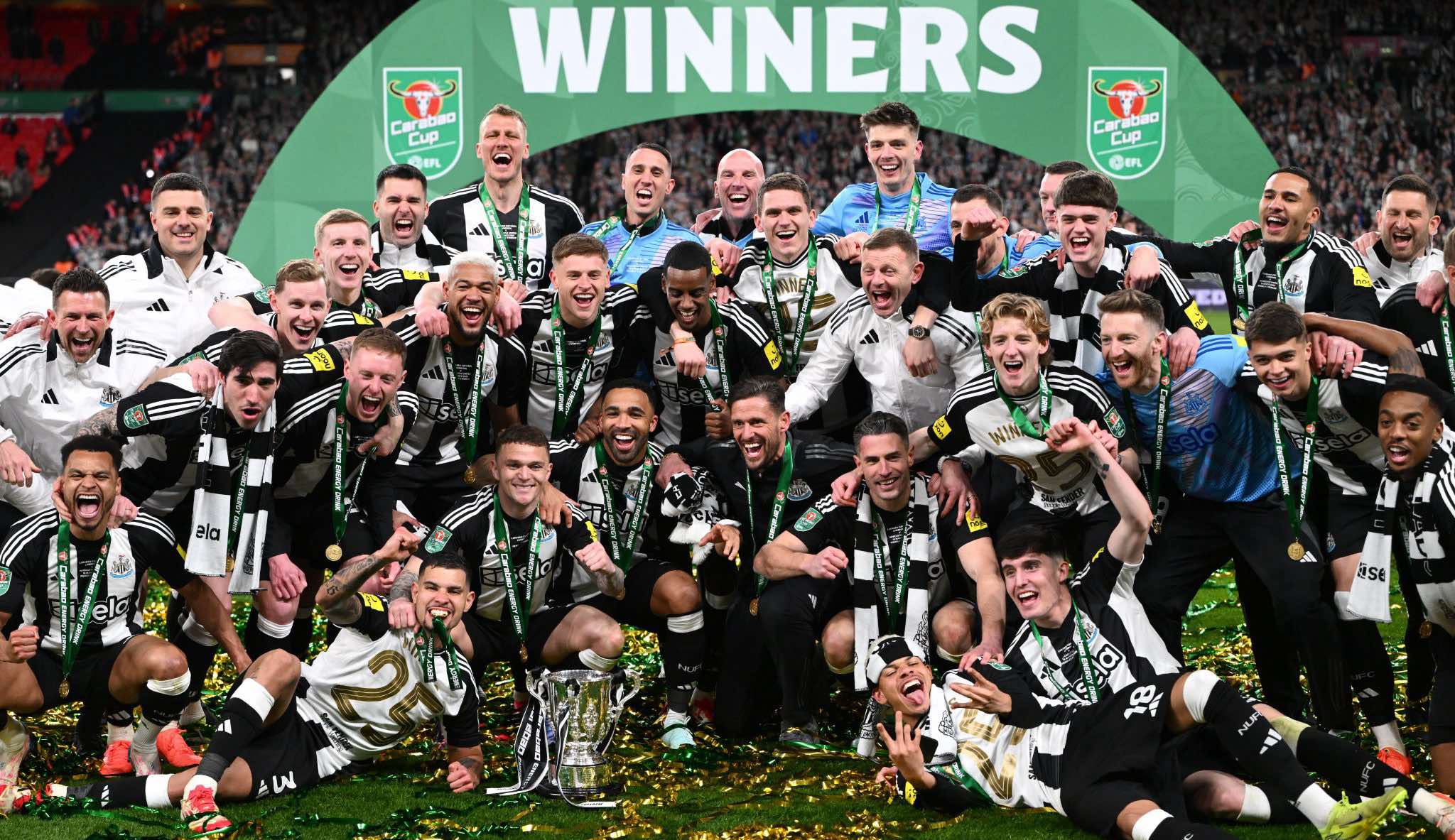 Tears of joy as Bruno, Trippier, Burn, Schar, Wilson and Tino react to Newcastle trophy