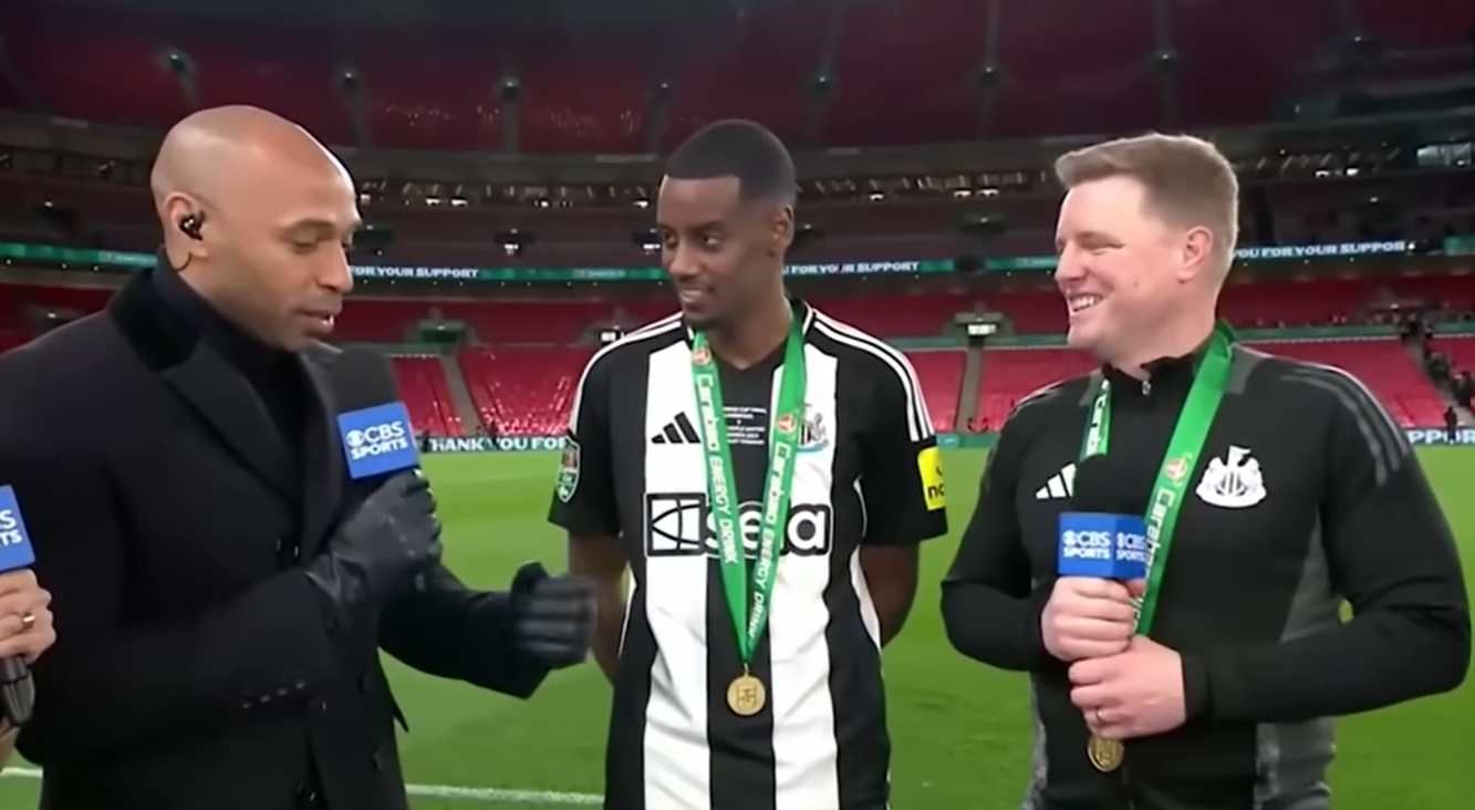 Thierry Henry speaks to Isak, Howe, Burn and Trippier after Carabao Cup win - Watch here