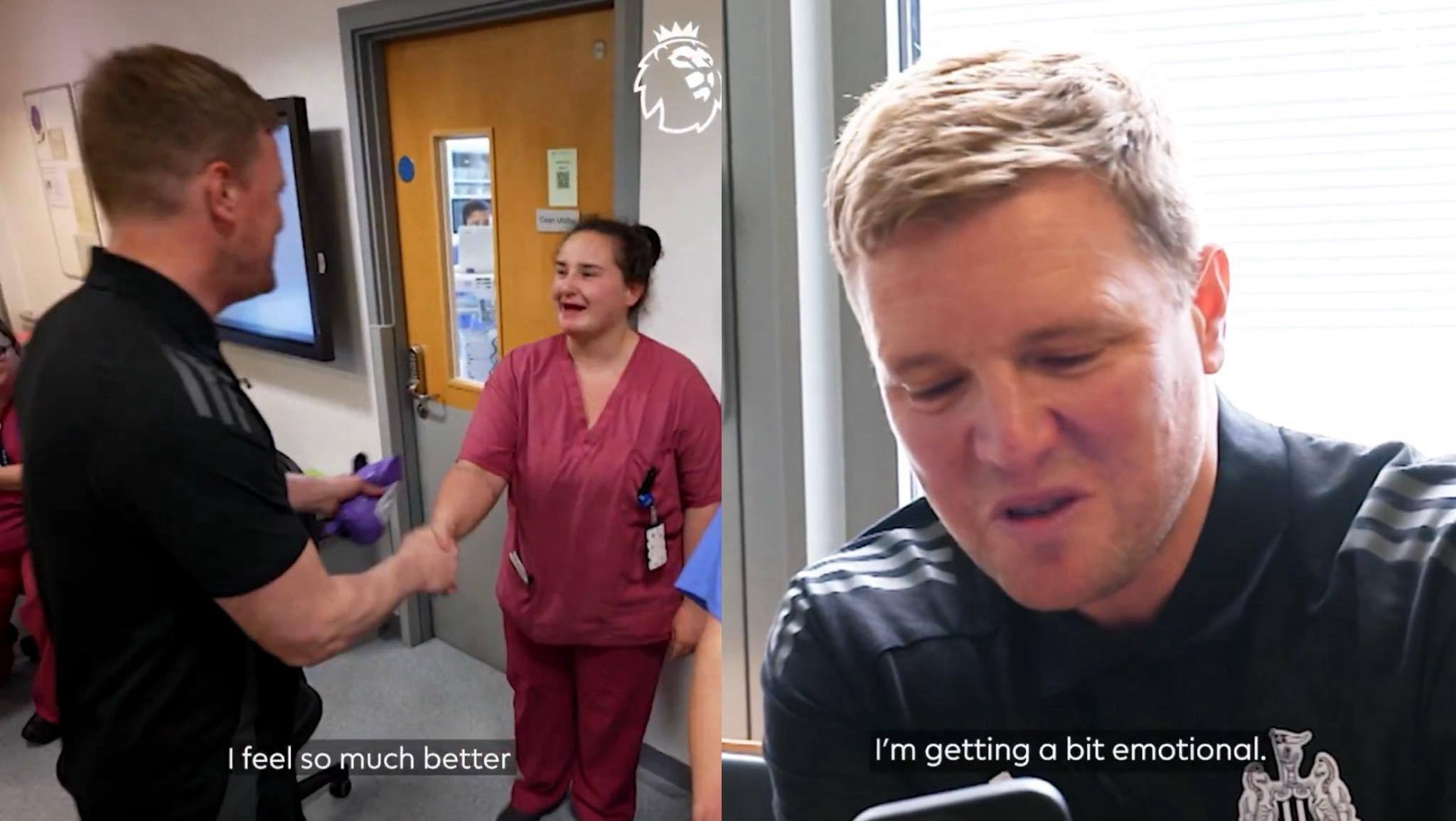 Emotional Eddie Howe surprises NHS staff - Watch heartwarming moment after health scare